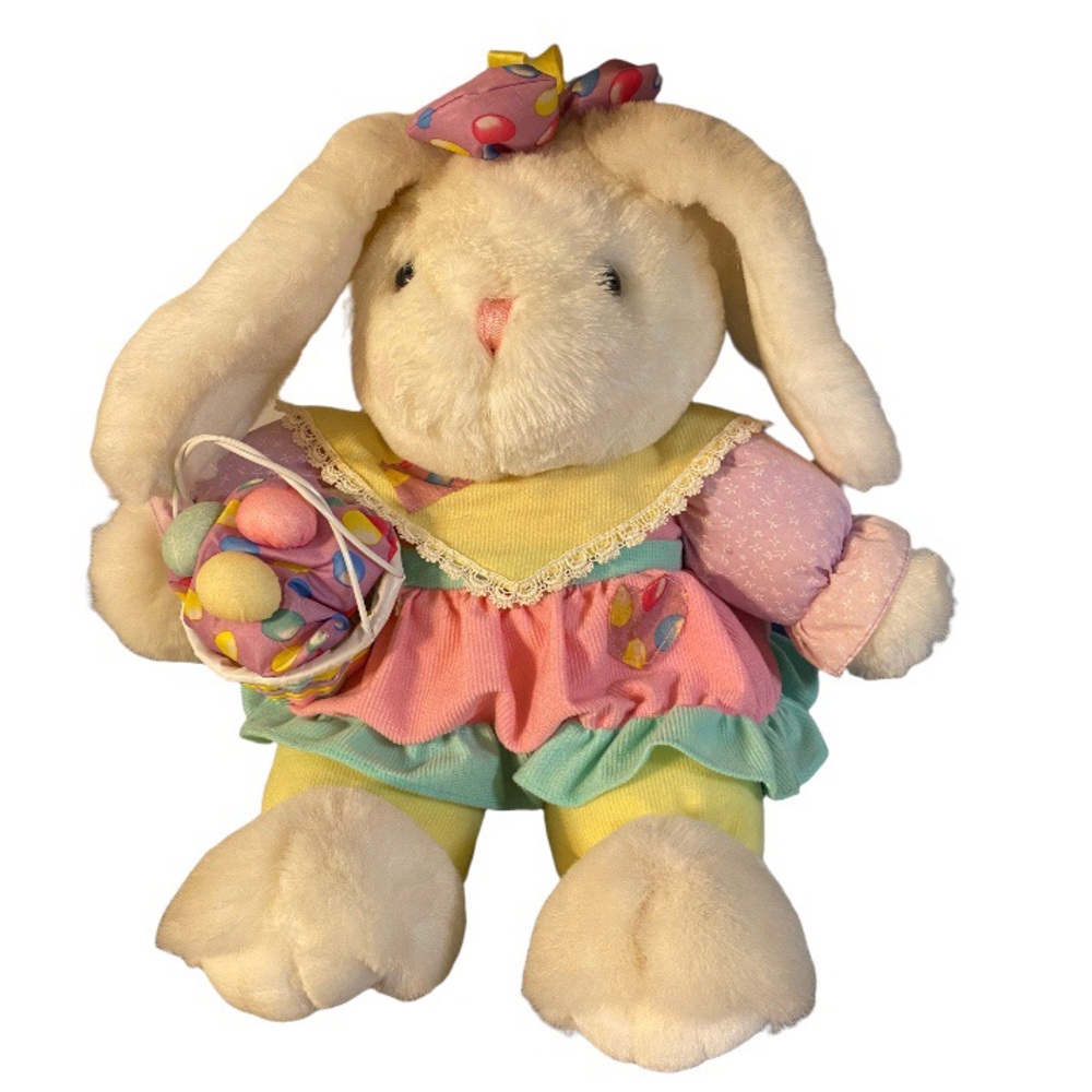 RARE Vintage 21" MTY Dan Dee PINK Plush HOPPY HOPSTER Bunny EASTER EGG Dress
